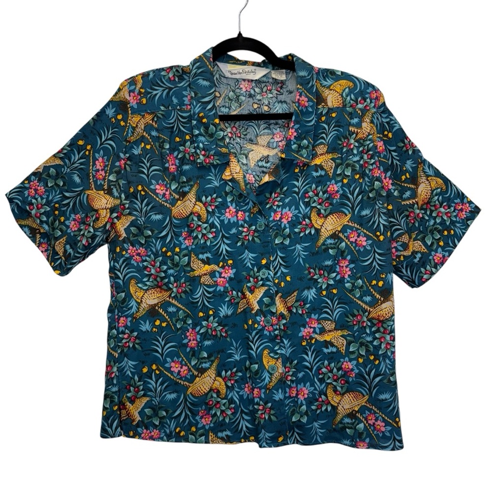 Diane Von Furstenberg Vintage 1980s Quail Print Button Down Shirt